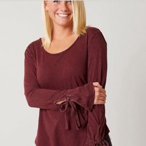 Buckle Burgundy Crow High Low Bell Sleeve Top